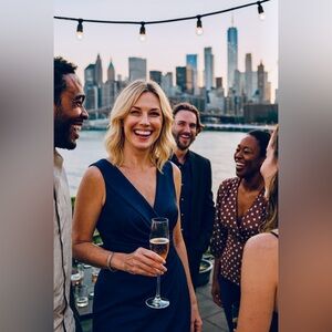 Tahari Satin Navy Sleeveless Dress, size 6